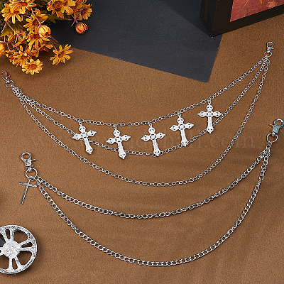 2 шт. 2 стиля цинковый сплав двухслойный ремень с крестообразными цепями&nbsp;AJEW-HY0002-27-1