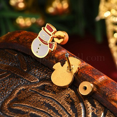 Рождественские серьги-гвоздики из нержавеющей стали 304 с белой эмалью для женщин FS-WG5C804-01-1