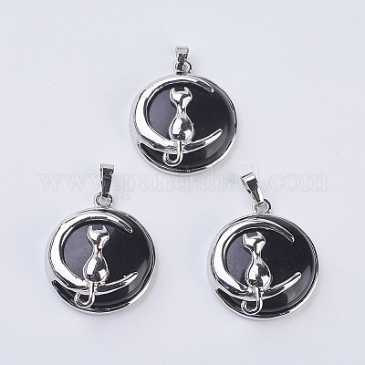 Подвески в виде котенка из натурального окрашенного и нагретого черного агата X-G-K234-D10-1