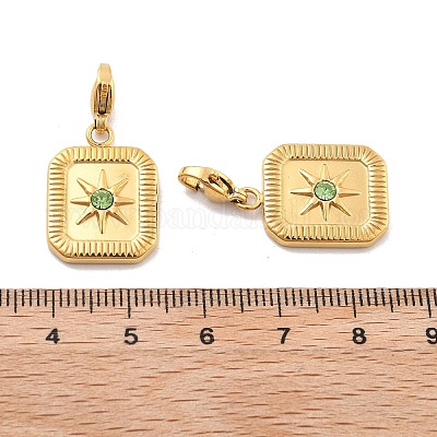 Прямоугольник со звездой 304 нержавеющая сталь кулон со стразами украшения STAS-M092-05G-1