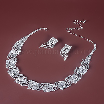 Комплекты цепочек и серег-гвоздиков с кристаллами из латуни и стразами FS-WG98015-01-1