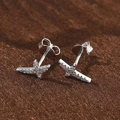 925 серьги-гвоздики из стерлингового серебра с прозрачным кубическим цирконием EJEW-Q032-01D-P-1