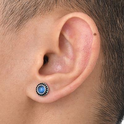 Серьги-гвоздики из нержавеющей стали с микропаве и цирконием PW-WGB72E2-01-1