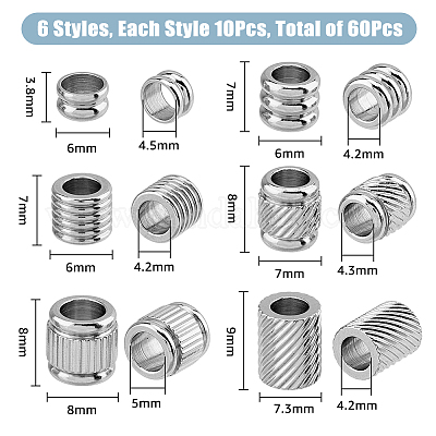 60 шт. 6 стиля 201 европейские бусины из нержавеющей стали STAS-FH0002-06-1