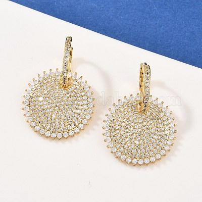 Латунные серьги-кольца из прозрачного кубического циркония EJEW-L275-17G-1