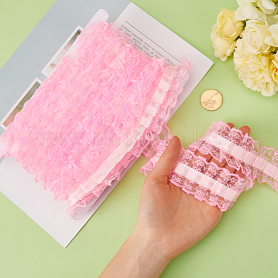 10 ярд полиэстеровой плиссированной цветочной кружевной отделки OCOR-GF0003-88C-1