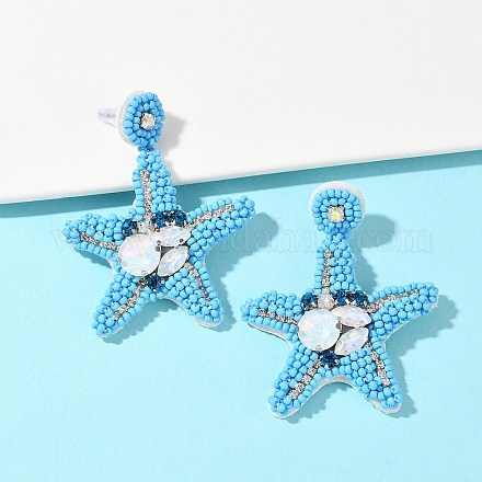 Серьги-гвоздики из стеклянных бусин в форме морской звезды EJEW-S273-03-1