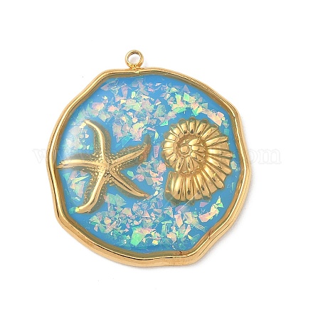 Подвески из нержавеющей стали 304 из эпоксидной смолы с натуральными ракушками и пайетками внутри STAS-L026-17G-G03-1