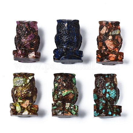 Украшение из натурального бронзита и синтетической имперской яшмы в сборе совы G-N330-63-1