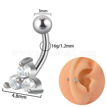 Серьги-гвоздики для хряща из титана g23 с прозрачным кубическим цирконием и изогнутой штангой FS-WGD98FB-07-1