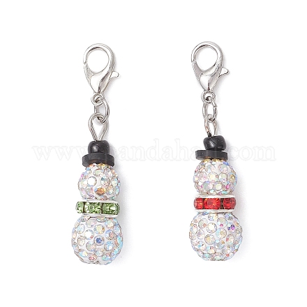 2 шт. подвеска в виде диско-шара со снеговиком и латунными стразами HJEW-JM04452-1