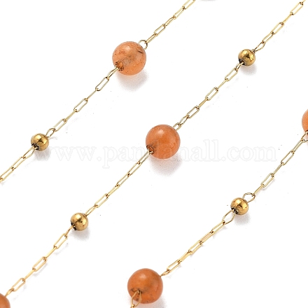 Цепочки из натурального красного авантюрина и бусин из нержавеющей стали 304 CHS-K021-08A-05-1