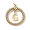304 Stainless Steel Pendants, Twisted Flat Round with Letter, Ion Plating(IP), Real 18K Gold Plated, with Jump Rings and 201 Stainless Steel Beads, Letter G, 27x23.5~24x6mm, Hole: 3mm
