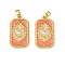 Brass Enamel Pendants, Long-Lasting Plated, Lead Free & Cadmium Free, Rack Plating, Golden, Rectangle with Sacred Heart Heart Charms, Orange, 27.5x15.5x4mm, Hole: 5.5x3.5mm