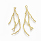 Brass Pendants, Nickel Free, Branch, Raw(Unplated), 44x18x2mm, Hole: 1.5mm