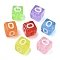 Spray Painted Transparent Acrylic Beads, Cube with Letter, Mixed Color, Letter O, 9.5x9.5x10mm, Hole: 3.8mm, about 570pcs/500g