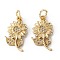 Brass Micro Pave Clear Cubic Zirconia Pendants, Long-Lasting Plated, Sunflower, Real 18K Gold Plated, 18x11x1.5mm, Hole: 3.6mm