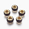 Handmade Polymer Clay European Beads, Large Hole Beads, with Brass Core, Flat Round, Golden, Dark Red, 11.5x7mm, Hole: 5mm