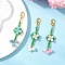 3Pcs Round Natural Blue Quartz & Dyed Yellow Jade & Malaysia Jade & Seed Glass Beaded Flower Pendant Decorations, with Alloy Lobster Claw Clasps, Mixed Color, 65mm