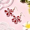 Glass Flower Dangle Earrings, with Brass Earring Hooks & Shell Pearl, Golden, Red, 54~55x34~34.5mm