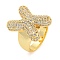 Brass Micro Pave Clear Cubic Zirconia Letter Open Cuff Ring for Women, Real 18K Gold Plated, Letter X, 23x18.5mm, Inner Diameter: 21mm