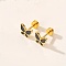 Butterfly Stainless Steel Enamel Stud Earrings, Golden, Black, 7x8mm