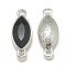 Alloy Glass Links connectors, Faceted, Horse Eye, Platinum, Black, 23x9x5mm, Hole: 1.5mm