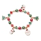 Alloy Enamel Santa Claus Christmas Tree Charm Bracelets, Electroplated Glass Beaded Stretch Bracelets for Women Men, Light Gold, Inner Diameter: 2-1/4 inch(5.65cm)