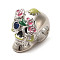 Brass Rhinestone European Beads, with Enamel, Large Hole Beads, Skull, For Halloween, Platinum, 12x9.5x9.5mm, Hole: 4mm