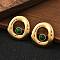 304 Stainless Steel Stud Earrings, with Natural Malaysia Jade, Real 18K Gold Plated, 29.5x28mm