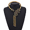 Alloy Rhinestone Flower Tassel Cuff Choker Necklaces for Women, Golden, Jet, 15.75 inch(40cm)