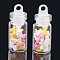 Handmade Polymer Clay Nail Art Decoration Accessories, with Glass Wishing Bottle and CCB Plastic Bottle Stopper, Bowknot, Colorful, 4.5~5x3~4x0.1~1mm, bottle: 27.5x11mm, hole: 3mm