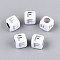 Acrylic Beads, Horizontal Hole, Metallic Plated, Cube, White, Letter F, 6x6x6mm, Hole: 3.5mm, 2600pcs/500g
