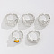 5Pcs Oval Alloy with Resin Cuff Rings Sets for Men, Platinum, Inner Diameter: 20mm