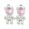 UV Plating Alloy Pendants, with Glass Imitation Cat Eye, Cadmium Free & Lead Free, Platinum, Bear, Pink, 20.5x10.5x5mm, Hole: 1.8mm