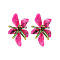 Flower Resin Stud Earrings, Golden, Fuchsia, 55x40mm