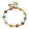 Ion Plating(IP) Golden 304 Stainless Steel Flower Link Chain Bracelets with Enamel, Colorful, 6-1/2 inch(16.5cm)
