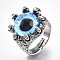 Adjustable Alloy Glass Finger Rings, Wide Band Rings, Dragon Eye, Antique Silver, Deep Sky Blue, Size 8, 18mm
