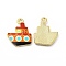 Rack Plating Alloy Pendants, Printed, Lead Free & Cadmium Free & Nickel Free, Ship Charm, Light Gold, Orange, 18.5x15x2mm, Hole: 1.8mm