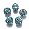 Handmade Indonesia Beads, with Rhinestone and Brass Findings, Round, Platinum, Dark Turquoise, 16~17.5x16~16.5mm, Hole: 1.6mm