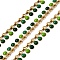 304 Stainless Steel Flat Round Link Chains, with Enamel, Rack Plating, Long-Lasting Plated, Ion Plating(IP), Unwelded, with Spool, Real 18K Gold Plated, Green, 6x4.5x1.3mm