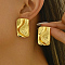 Elegant Brass Rectangle Stud Earrings, Golden, 30x20mm