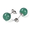 Natural Green Aventurine Stud Earrings, with 304 Stainless Steel Findings, Round, 22.5x10.5mm