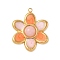 Dyed Natural White Jade Pendants, Stainless Steel Enamel Flower Charms, Real 18K Gold Plated, Orange, 24.5x20x4.5mm, Hole: 1.4mm