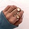 6Pcs Alloy Finger Rings, Heart/Flat Round, Golden, Inner Diameter: 16~19mm