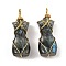 Natural Labradorite Pendants, with Golden Tone Rack Plating Brass Wire Wrap, Long-Lasting Plated, Lead Free & Cadmium Free, Human, 52x18.5x2.2mm, Hole: 4.8mm
