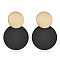 Flat Round Alloy Dangle Stud Earrings, Black, 38x24mm