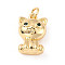 Rack Plating Brass Micro Pave Cubic Zirconia Pendants, with Jump Ring, Cadmium Free & Lead Free, Cat, Real 18K Gold Plated, 17x11x6.5mm, Jump Ring: 5x1mm, Inner Diameter: 3mm