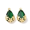 Brass Glass Charms, Flower & Teardrop Charms, Nickel Free, Real 18K Gold Plated, Faceted, Green, 15x9.5x5.5mm, Hole: 1mm