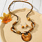 Wood Beaded Pendant Necklaces & Dangle Earrings Sets, Flat Round, 780mm